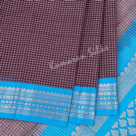 Gadwal Cotton Dark Brown Checked Saree Without Blouse – Kumaran Silks