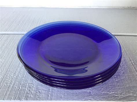 4 Vintage Arcoroc Cobalt Blue Salad plates Saphir blue plate retro blue ...