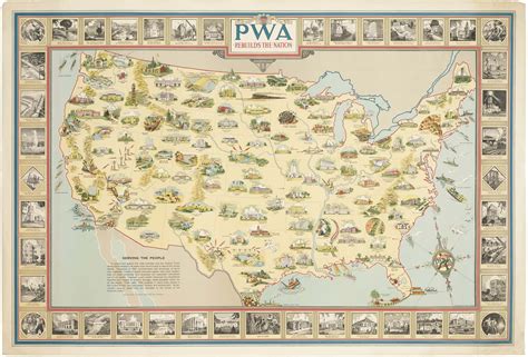 Vibrant government poster promoting the New Deal and the Public Works Administration - Rare ...