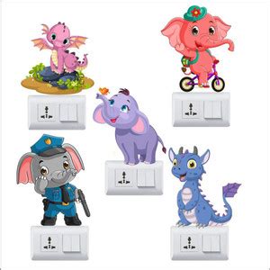 Printart 30 cm Cute Elephant And Dinosaurs Switch Board Sticker, Medium ...