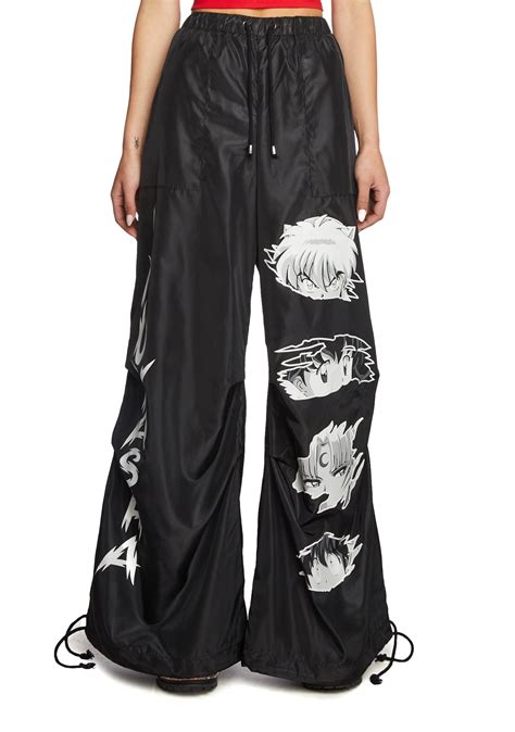 Dolls Kill x Inuyasha Parachute Graphic Pants - Black