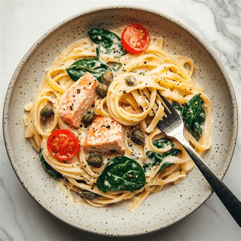 Creamy One Pot Salmon Pasta with Boursin Cheese, Spinach, and Capers ...