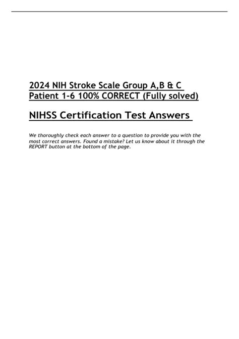 2024 NIH Stroke Scale Group A,B & C Patient 1-6 100% CORRECT (Fully ...