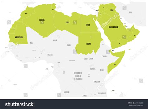Arab World States Political Map With Colorfully Higlighted 22 Arabic