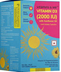 Vitamins & Me Vitamin D3 2000 IU, with Sunflower Oil, 60 softgels Price ...