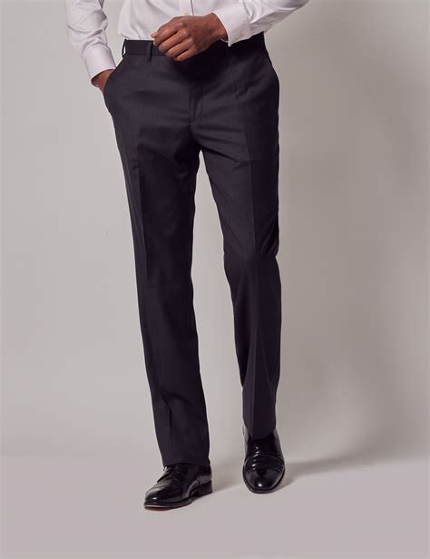 Men’s Dark Charcoal Twill Classic Fit Suit Pants | Hawes & Curtis