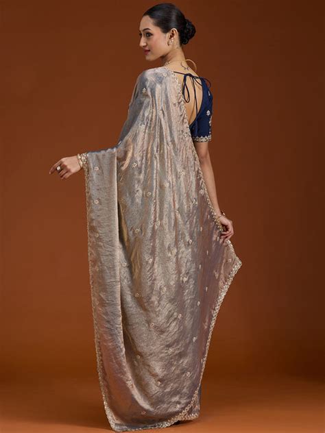 Buy Grey Cording Tissue Saree - Koskii