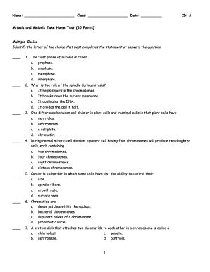Mitosis And Meiosis Test Pdf - Fill and Sign Printable Template Online
