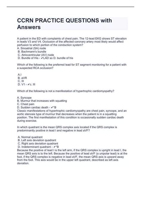 CCRN PRACTICE QUESTIONS with Answers - Adult CCRN - Stuvia US