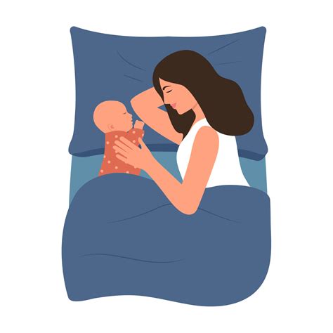 Mother and newborn baby sleeping together,mommy and infant lying in bed.Concept of breastfeeding ...