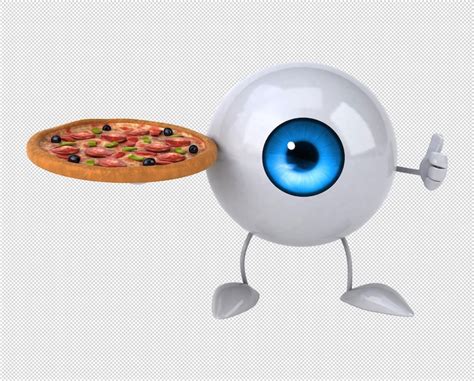 Friendly eyeball character serving pizza with a thumbs up | Premium PSD