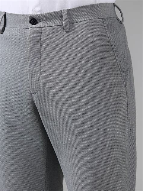 Buy WES Formals Solid Grey Slim-Fit Mid-Rise Trousers from Westside