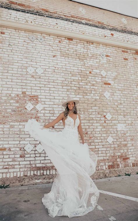 Lace V-Neckline Wedding Dress with Sheer Bodice - Essense of Australia Wedding Dresses