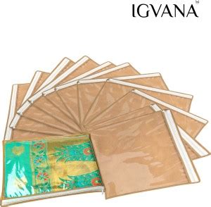 IGVANA yellow brown set of 12 Quilted Foldable Saree Covers / Clothes ...