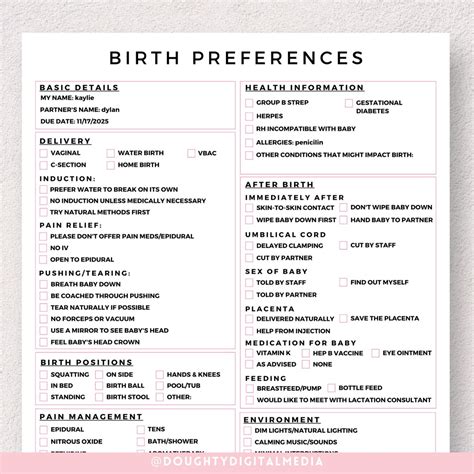 Birth Plan Template | Editable Birth Plan Template | Printable Birthing Plan | Labor and ...