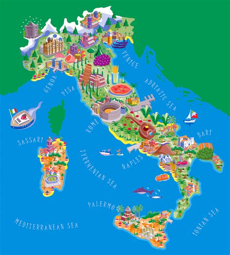 Grande detallada turística ilustra mapa de Italia | Italia | Europa ...