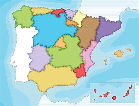 Vector illustrated blank map of Spain with regions and territories and administrative divisions ...