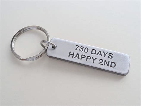 Aluminum Tag Keychain Engraved with "730 Days, Happy 2nd" – JewelryEveryday