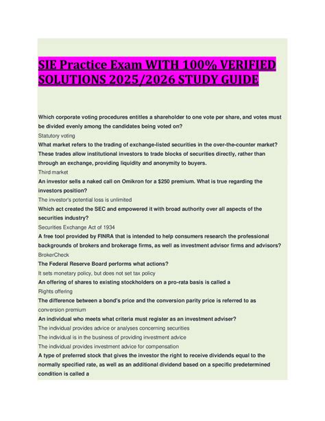 SIE Practice Exam WITH 100% VERIFIED SOLUTIONS 2025/2026 STUDY GUIDE ...