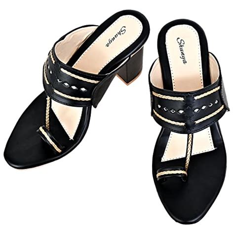 Shunya Women Black Ethnic Kolhapuri Block Heels Sandal: Buy Online at ...
