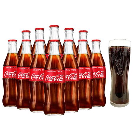 Buy Original Coke 330ml Glass Bottles x 12 with Coca Cola Elegant Glass ...