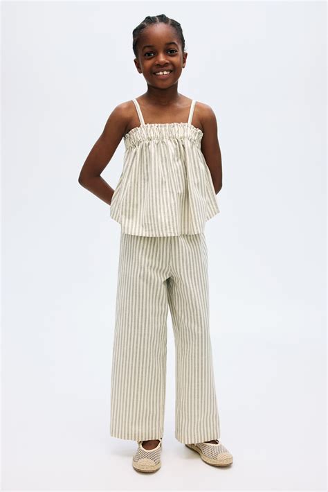 2-piece top and trousers set - Light beige/Striped - Kids | H&M IN