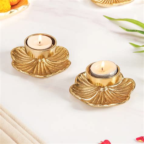 Radiant Bloom Aluminium Tealight Holder Set Of 2 In Festive Gift Box ...