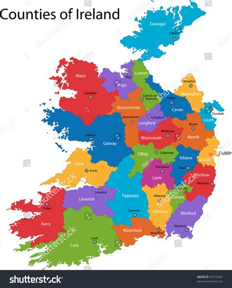 Colorful Republic Of Ireland Map With Regions And Main Cities Stock Photo 32713552 : Shutterstock