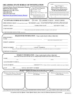 Fillable Online ok OSBI Criminal History Request Form - ok Fax Email ...