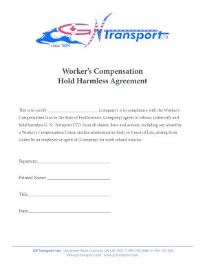Fillable Online Workers Compensation Hold Harmless Agreement Fax Email ...