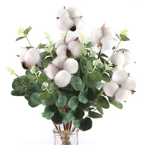 Buy DomeStar 7PCS Cotton Stems with 2PCS Artificial Greenery Stems ...