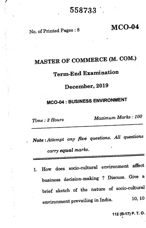 MCO-4 Dec-2019 - MCO-04 Question Paper Dec-2019 - 558733 No. of Printed ...
