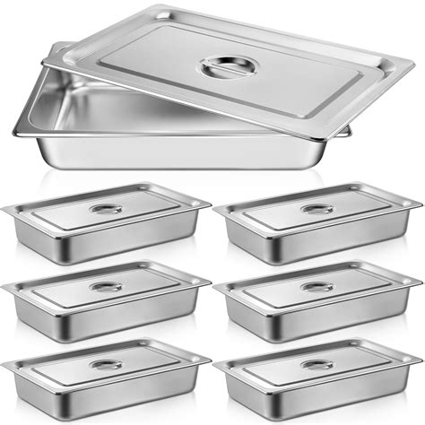 6 Pack Full Size Steam Table Pans Deep Hotel Pan with Lid Thick ...