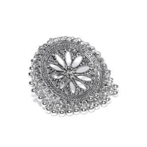 ZAVERI PEARLS Antique Silver Tone Ghungroo Adjustable Finger Ring For ...