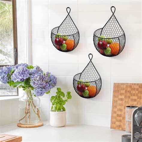 TUHOME FURNITURE LLC 3 Piece Set Metal Fruit Vegetable Storage Wall ...