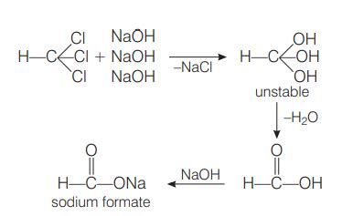 Heating chloroform with aqueous sodium hydroxide solution forms