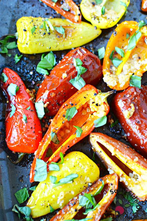 Oven Roasted Mini Peppers with Minced Garlic | Salty Side Dish