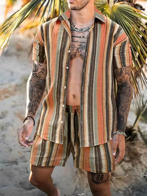 Mandala Stripes Design Mens Half Sleeves Cords Cotton Material ...