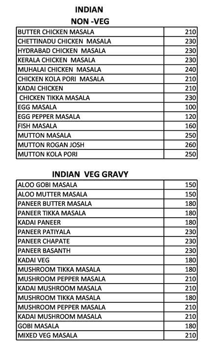 Menu at Mathan’s kitchen, Chennai