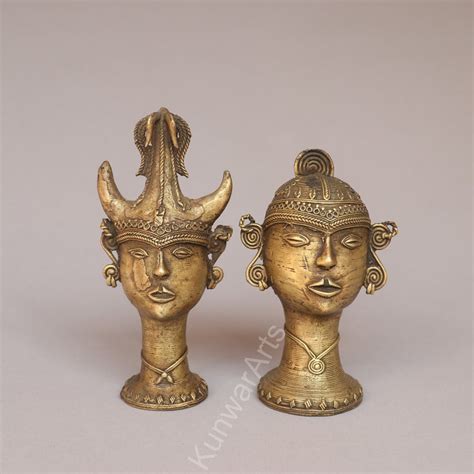 Handcrafted Brass Tribal Head Figurines – Pair of Ethnic Sculptures ...
