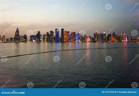 Doha Skyline Night Scene - the Capital City of Qatar Stock Photo - Image of landmark, night ...