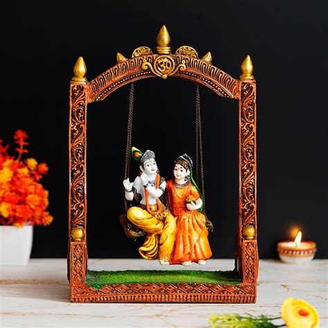 Colorful Radha Krishna on Swing Handcrafted Polyresin Figurine ...