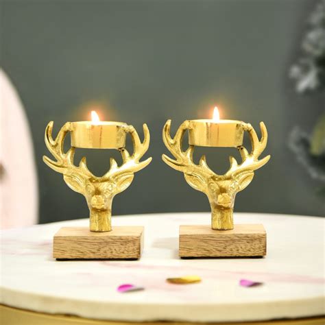 Set Of 2 Gold Stag Tea Light Candle Holder Online - Premium Candle ...