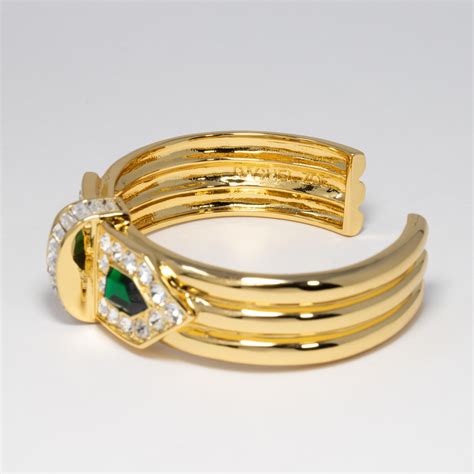 Rachel Zoe Art Deco Cuff Bracelet in Gold, Green and Clear Crystals at 1stDibs | rachel zoe ...