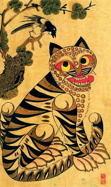 Tiger and magpie folk painting