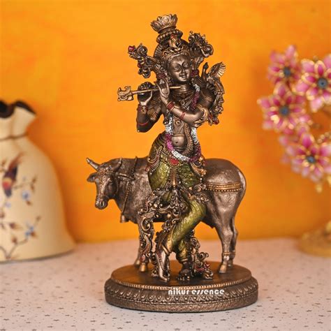 Buy Krishna With Cow Statue, 28 Cm Bonded Bronze Krishna Cow Sculpture ...