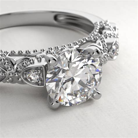 Beaded Open Span Vintage-Style Engagement Ring In 18K White Gold-17033w