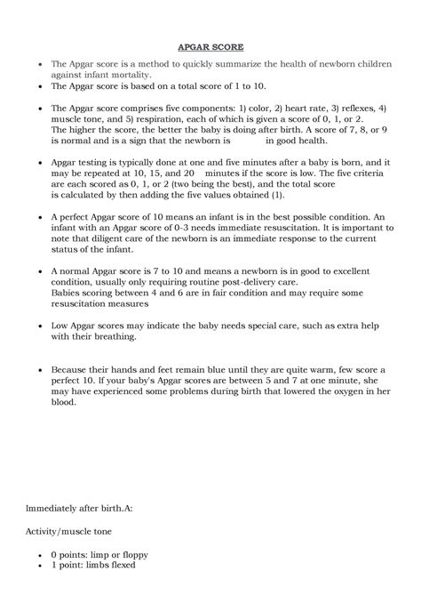 Apgar score - Notes - APGAR SCORE The Apgar score is a method to ...