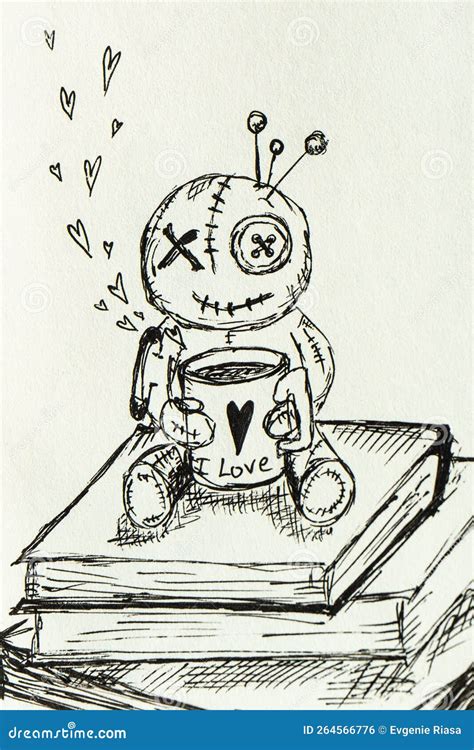 Illustration of a Voodoo Doll with a Black River with a Heart. Drawing ...