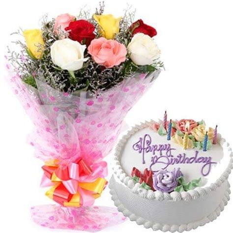 Send Online 500gms Vanilla Cake with Mix roses Bunch Order Delivery ...